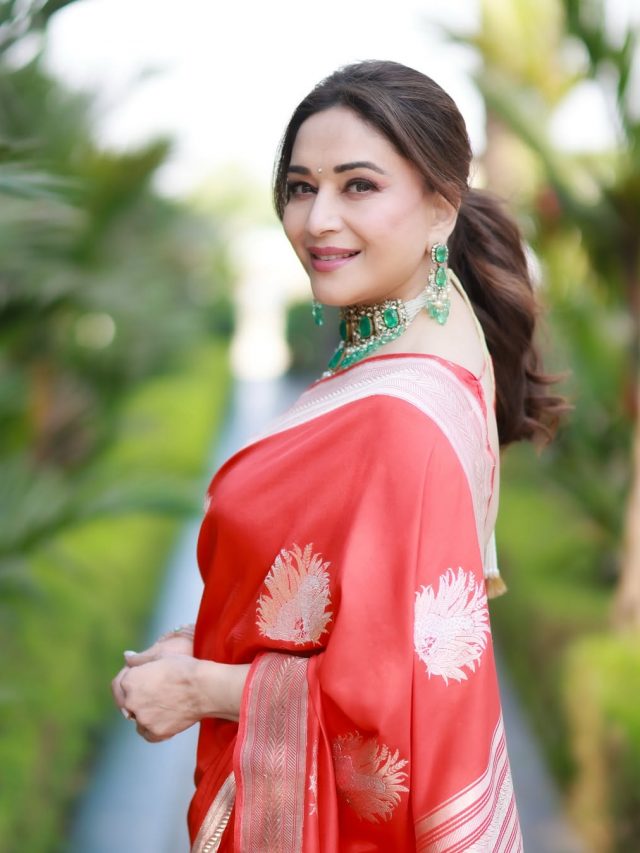 Madhuri Dixit  : लाल साडी, बॅकलेस ब्लाऊज…, धक धक गर्लच मोहक रूप...