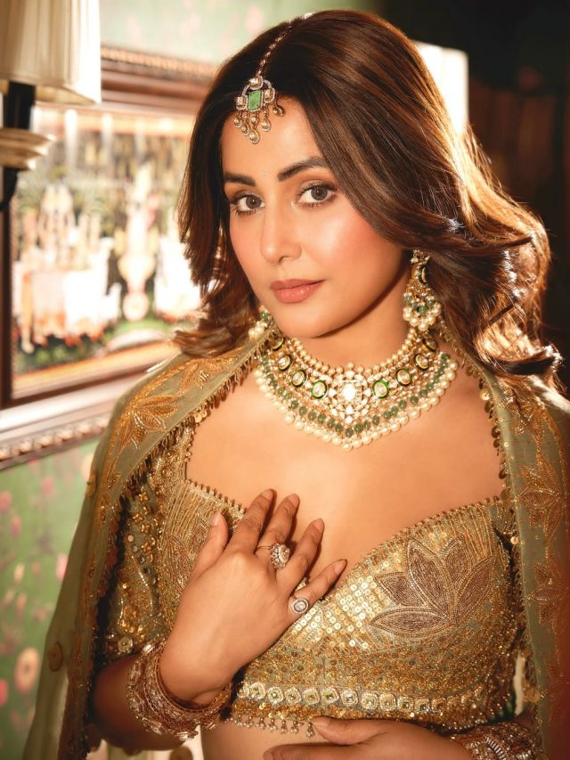 Hina Khan : गोल्डन लेहेंग्यात हिनाचा रॉयल अन्  मनमोहक अंदाज